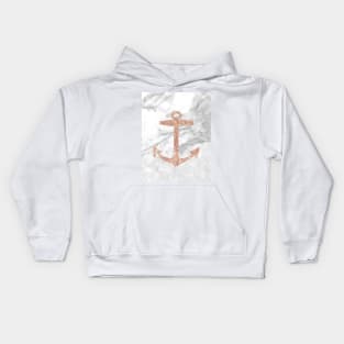 1980s Nautical Sailing Preppy White Marble  Rose Gold Anchor Kids Hoodie